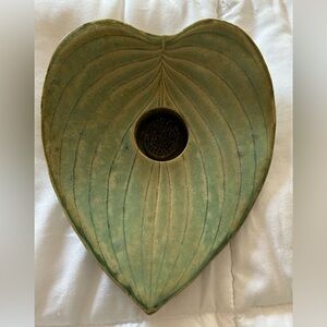 Pottery Lotus Leaf Ikebana Vase with Flower Frog, Signed by Artist.